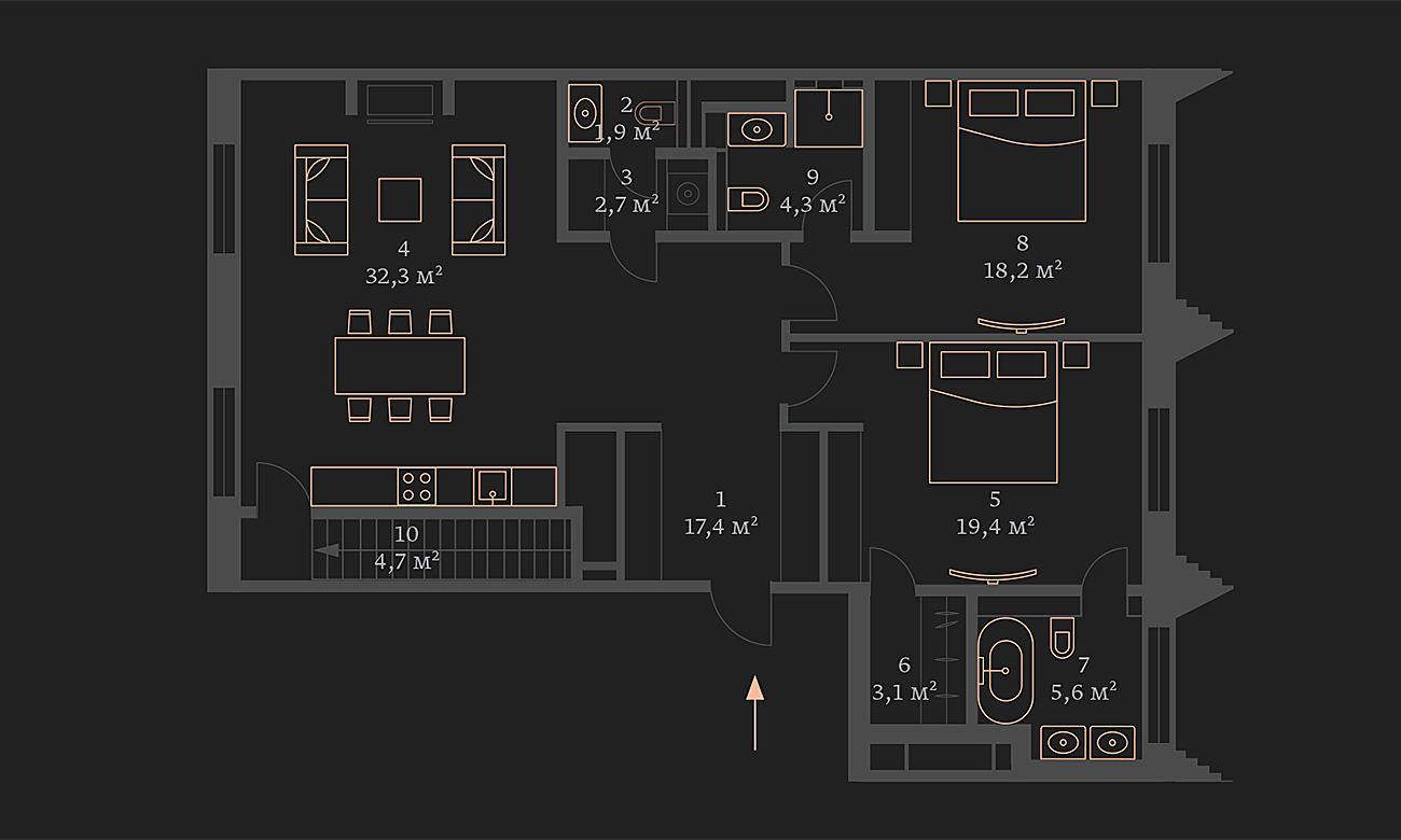 Двухуровневый пентхаус в ЖК «Большая Дмитровка IX, ул. Б. Дмитровка, 9, 120,93 кв.м.
