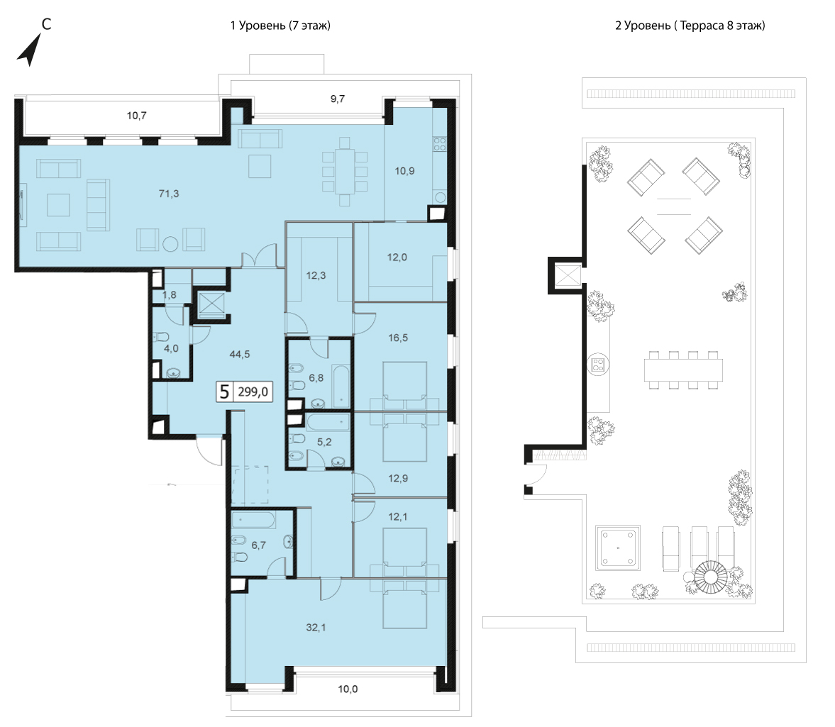 Пентхаус с террасами в комплексе элитных особняков «Полянка 44», Б. Полянка, 44, Корпус Камелия, 299 кв. м