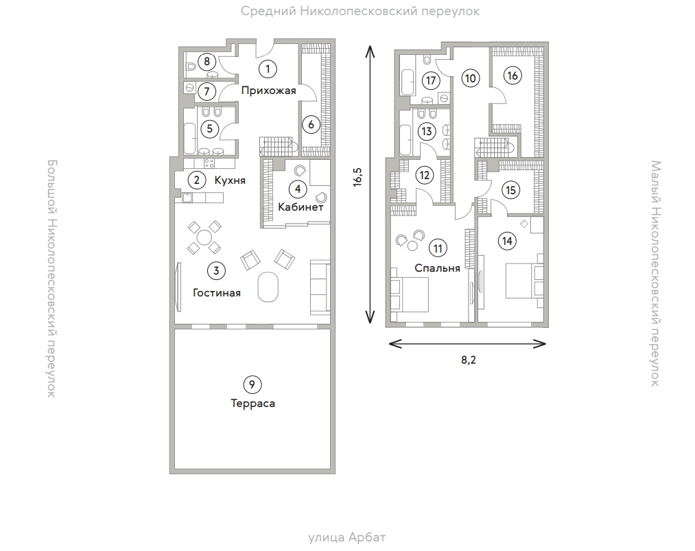 Двухуровневый пентхаус с террасой в ЖК «Turandot Residences», ул. Арбат, 24, 229,4 кв.м