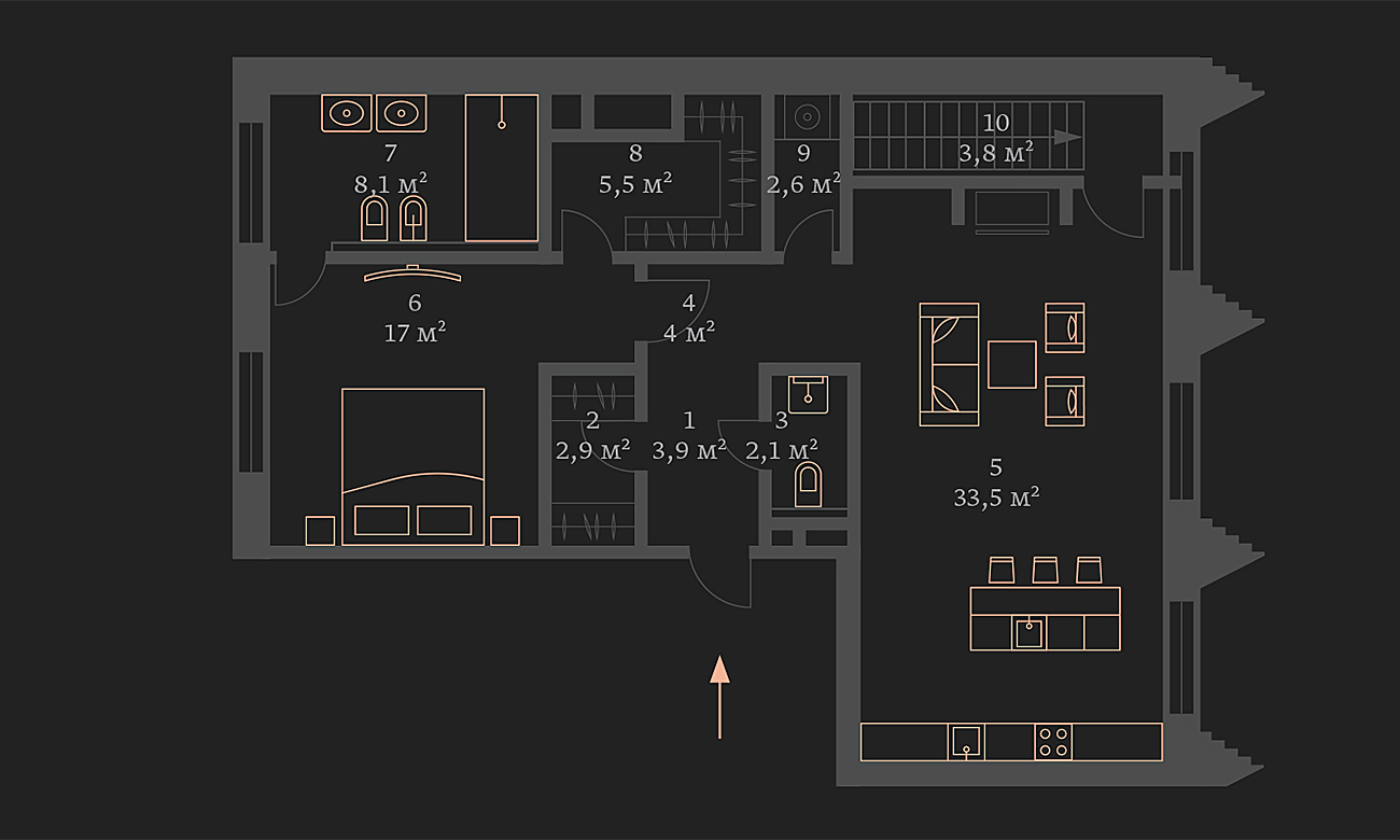 Двухуровневый пентхаус с террасой в ЖК «Большая Дмитровка IX, ул. Б. Дмитровка, 9, 139,01 кв.м.